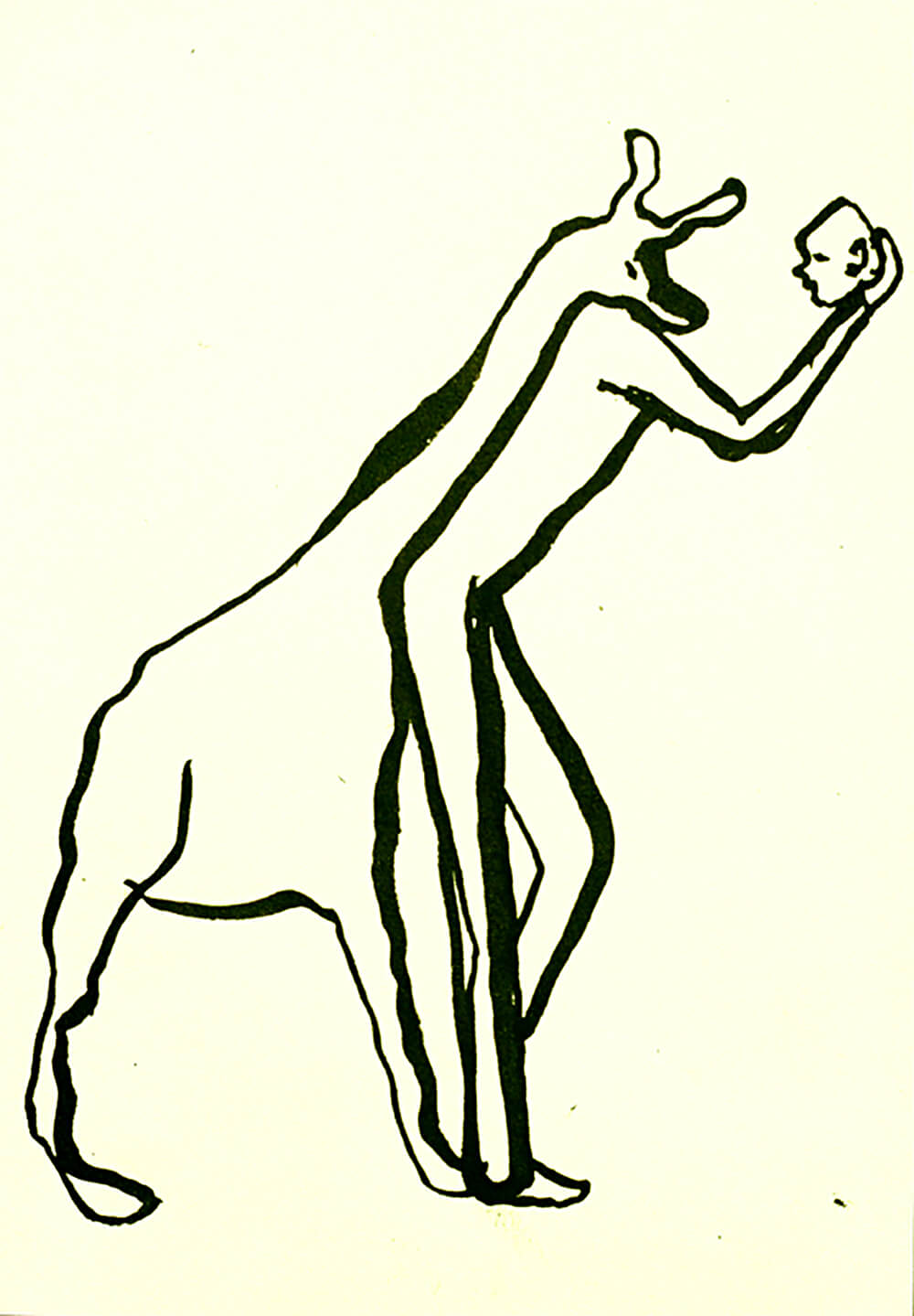 untitled (giraffe, man and head), 16 x 11 cm, ink on paper, 2000