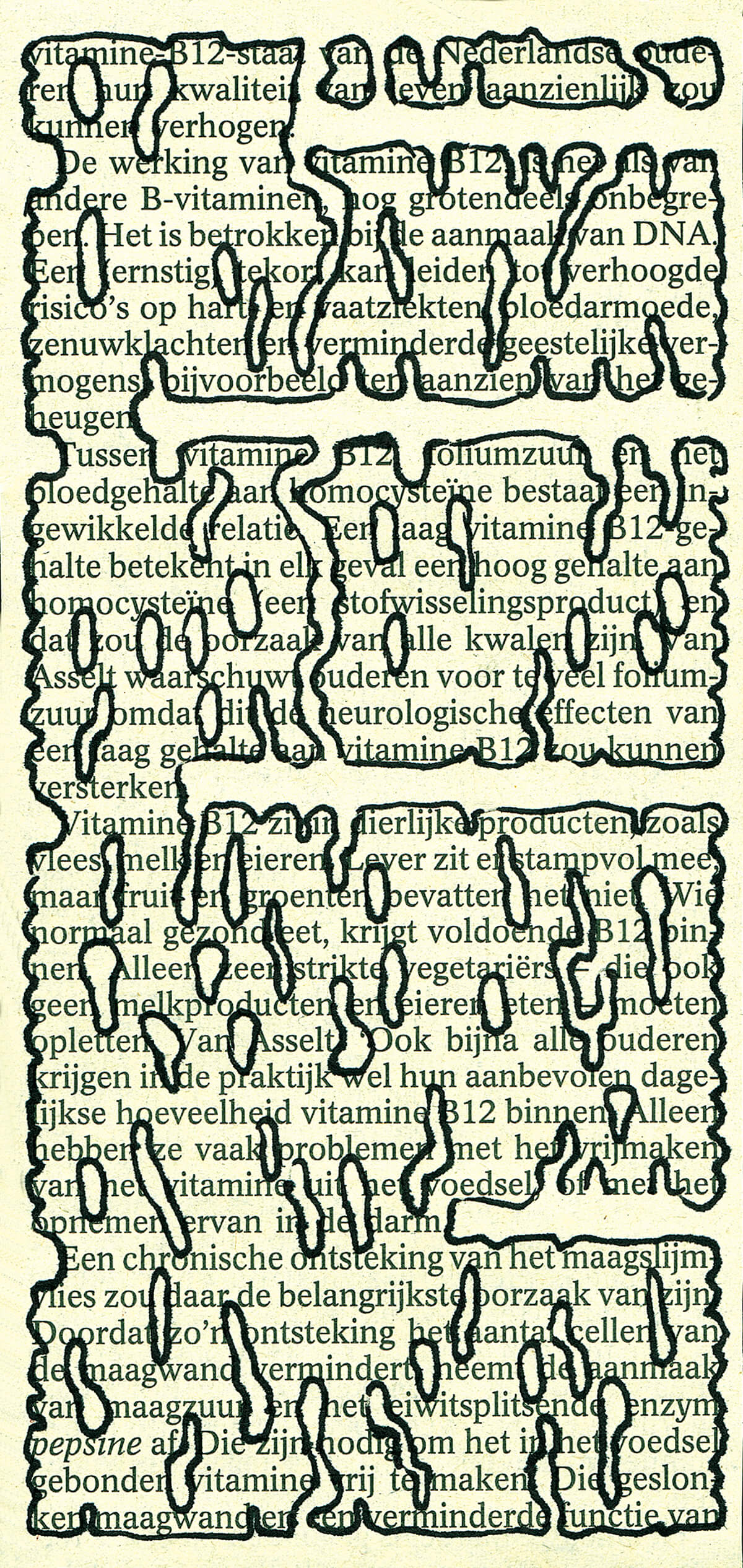 Vitamine B12, 14.5 x 7 cm, ink on newspaper, 2001