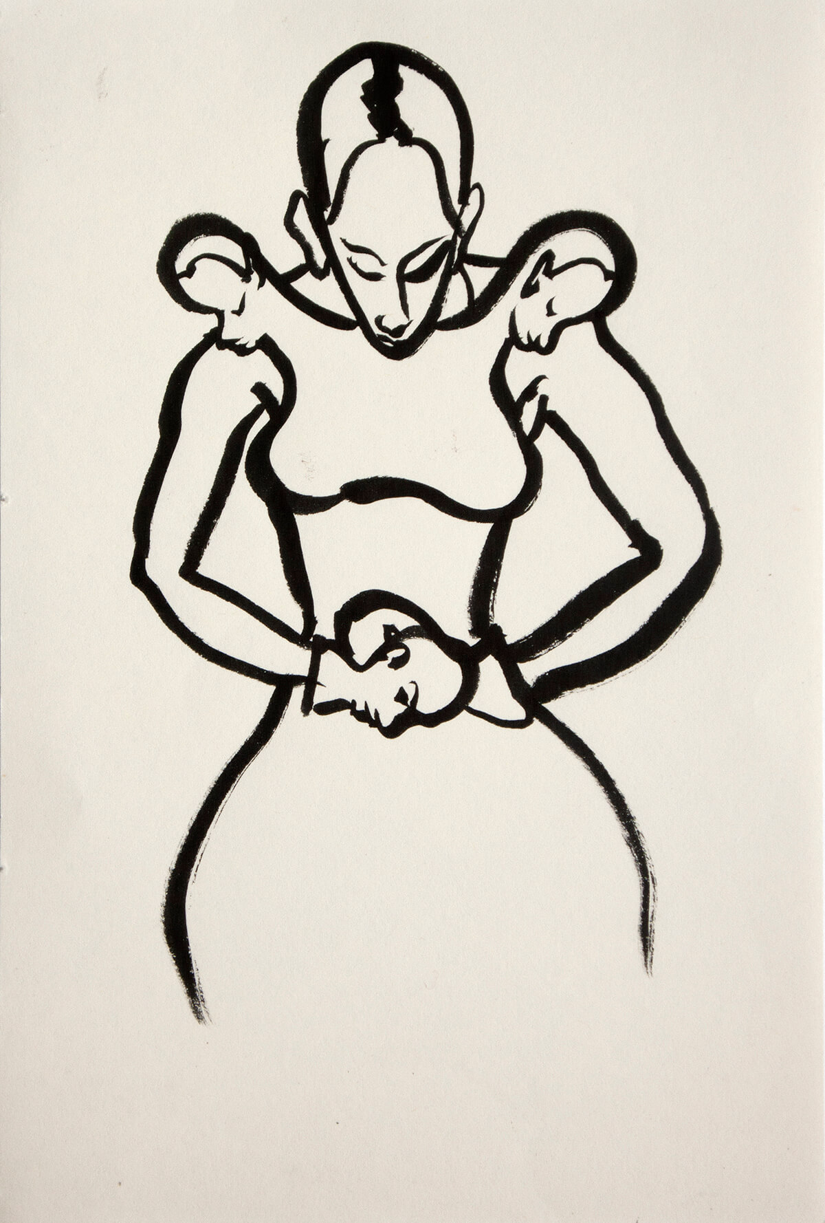untitled (woman with extra heads), 16,5 x 11,1 cm, ink on paper, 2002