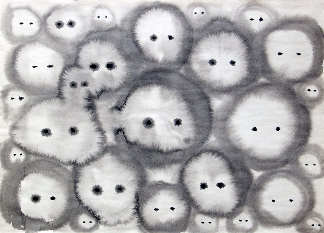 untitled (button eyes), 50 x 69,5 cm, ink on paper, 2004