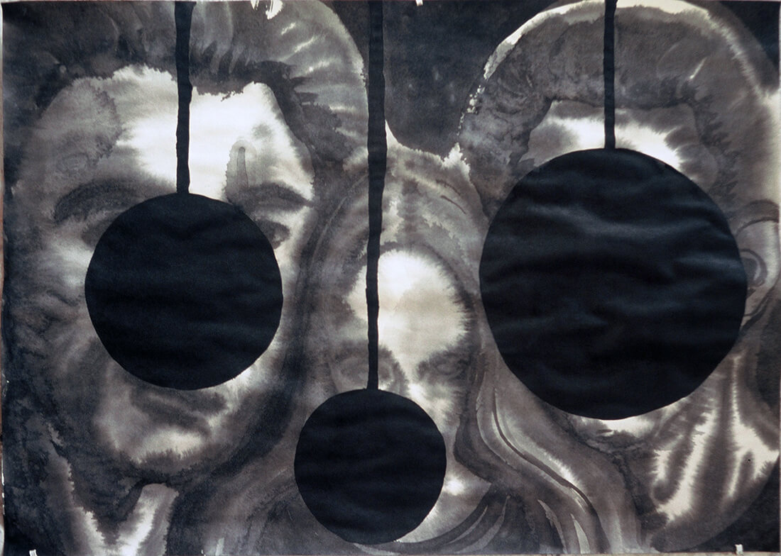 untitled (clappers and faces), 50 x 69,5 cm, ink on paper, 2004