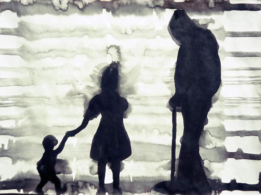 untitled (kids and hood man), 38 x 52 cm, ink on paper, 2004