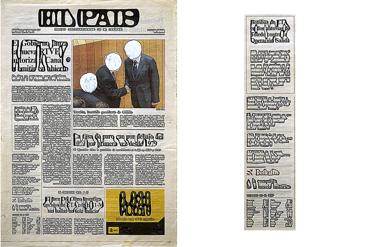 El País, portada (with detail), 40.5 x 28.7 cm, ink on newspaper, 2005