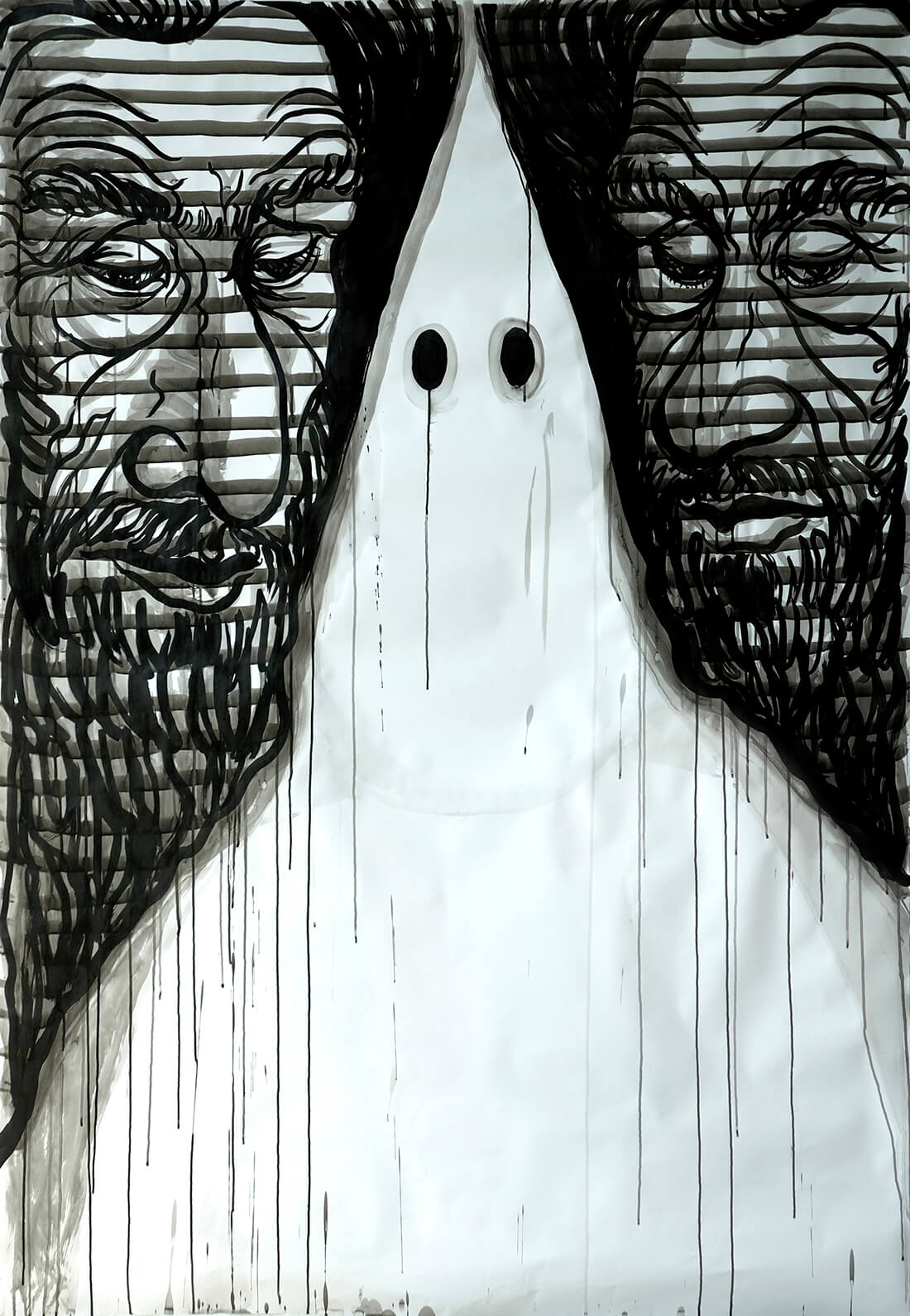 untitled (ayatollahs, point hat), 210 x 130 cm, ink on paper, 2007