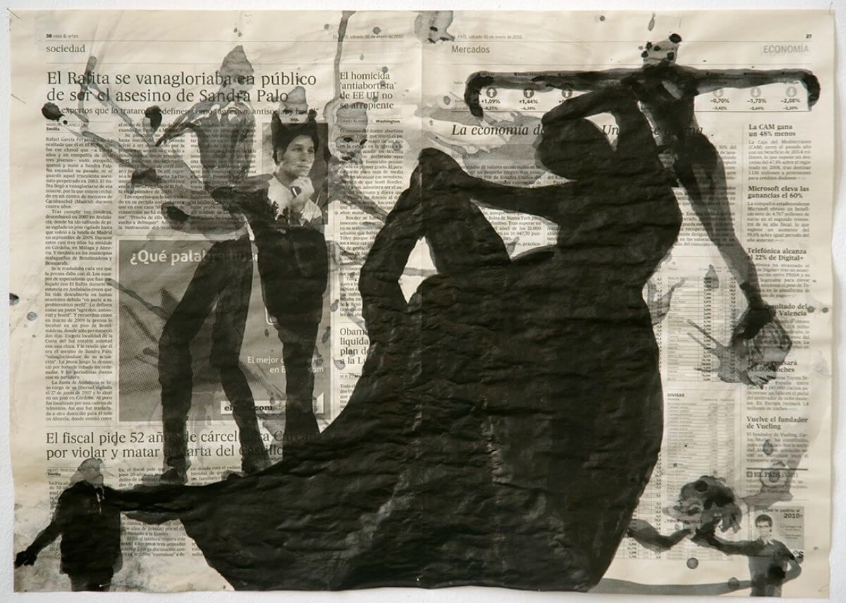 Sobre El País (Ballet), series 38 drawings, 40 x 57 cm, ink on newspaper, 2010