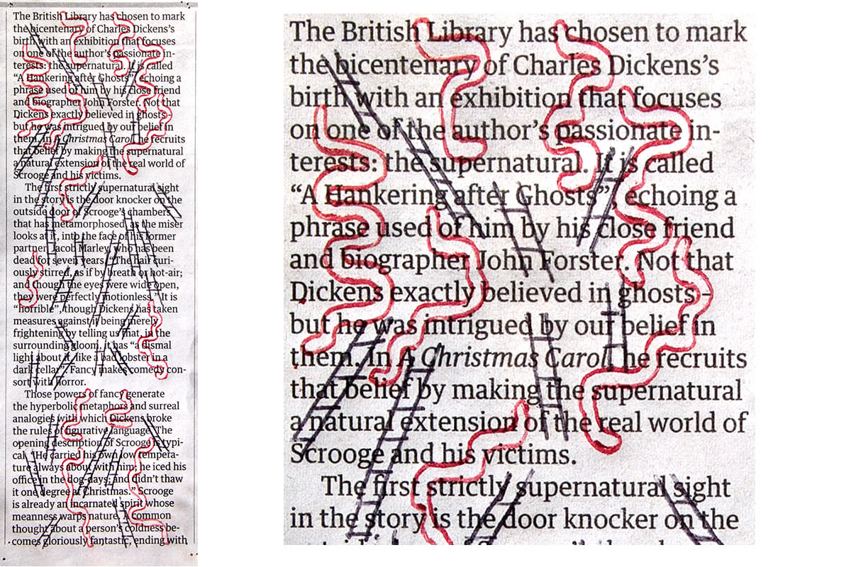 The British (with detail), 15 x 5,4 cm, ink on newspaper, 2012