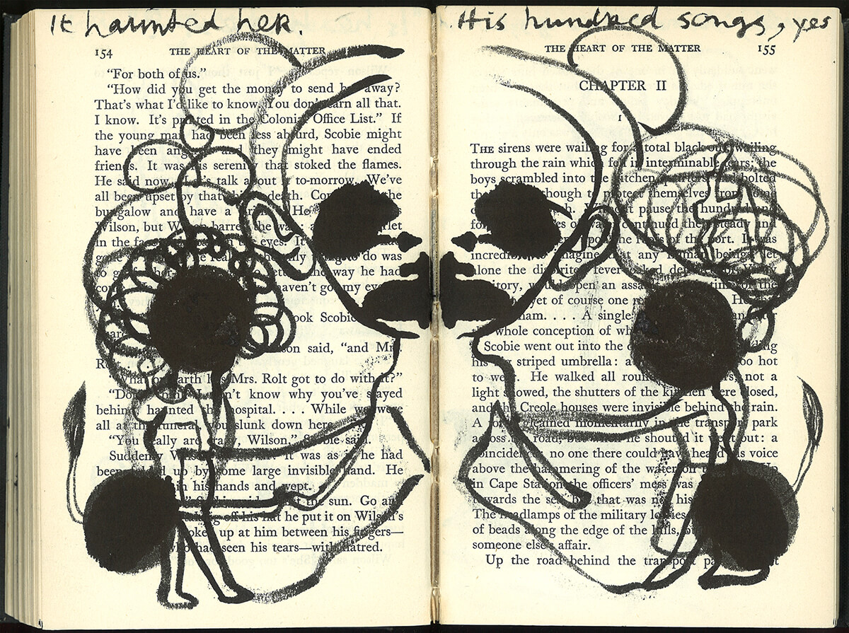 The Heart. page 154+155 of 334 pages, 17.7 x 23,7cm, ink on book, 2013