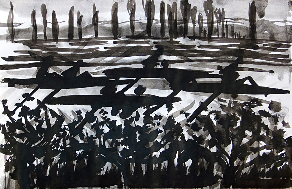 untitled (night rowing), 32 x 50 cm, ink on paper, 2013