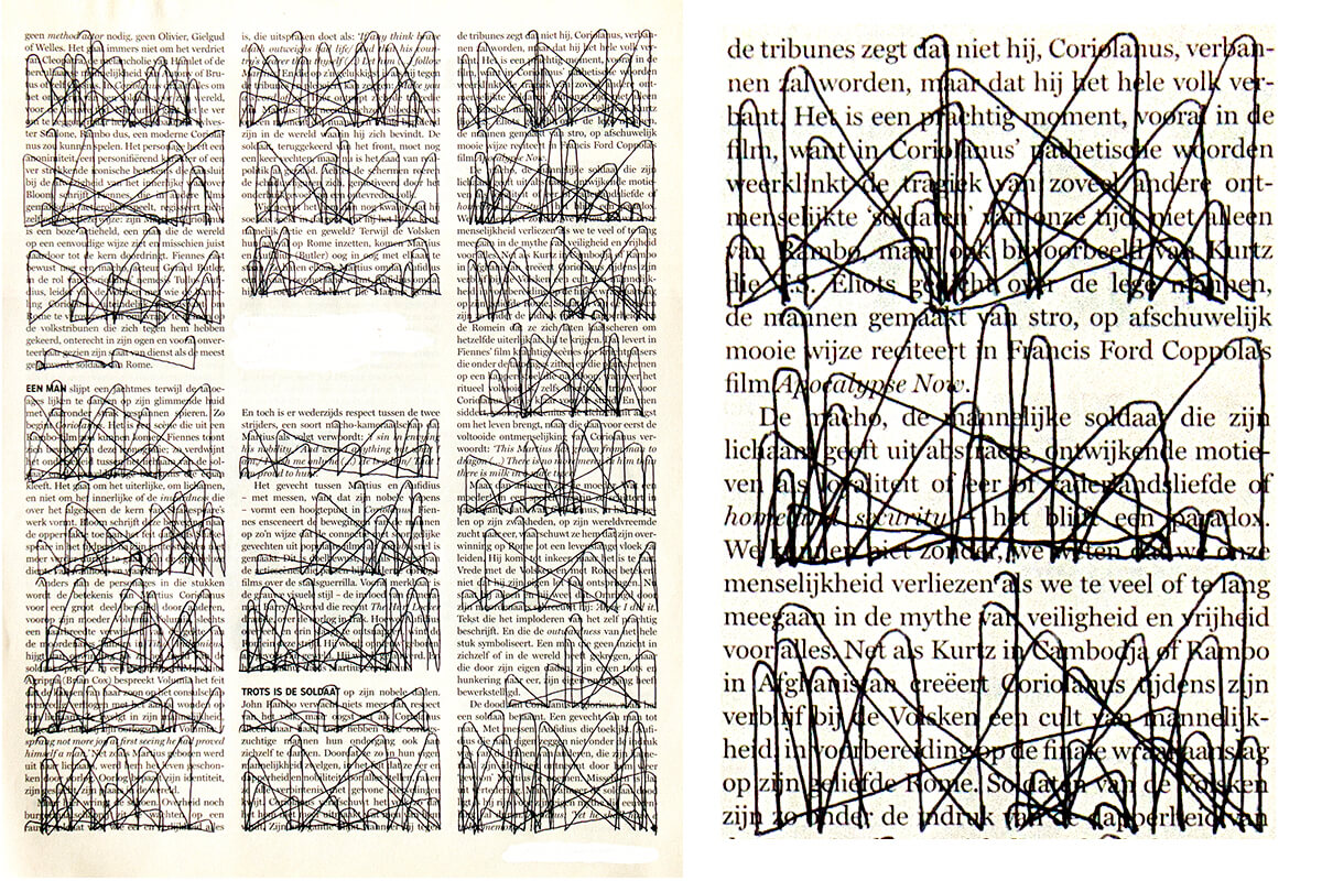 Geen methode (with detail),29,5 x 22,8 cm, ink on newspaper, 2014
