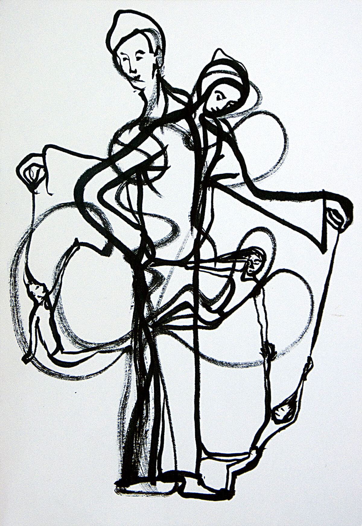 untitled (puppeteers), 11 x 6 cm, ink on paper, 2014