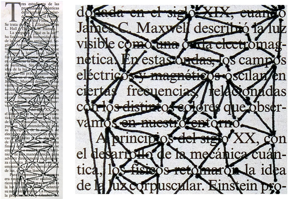 Tres estudios (with detail), 17 x 5,5 cm, ink on newspaper, 2015