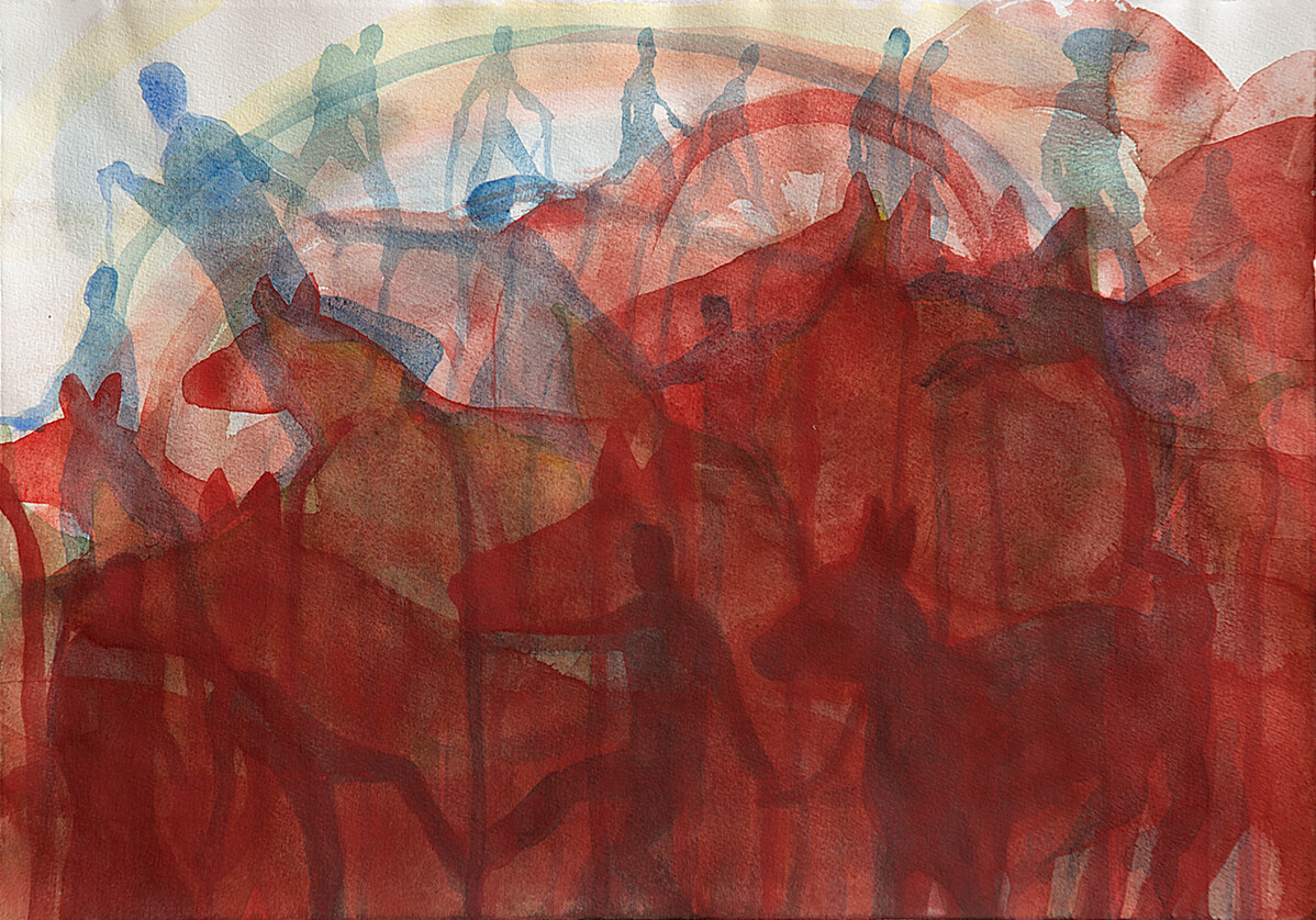 untitled (moving people and animals), 29 x 42 cm, watercolor, 2016
