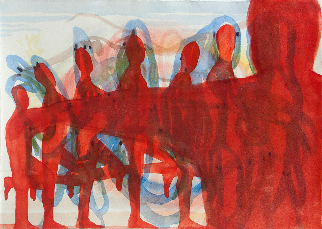 untitled (red walkers), 32,5 x 45,5, watercolor, 2017