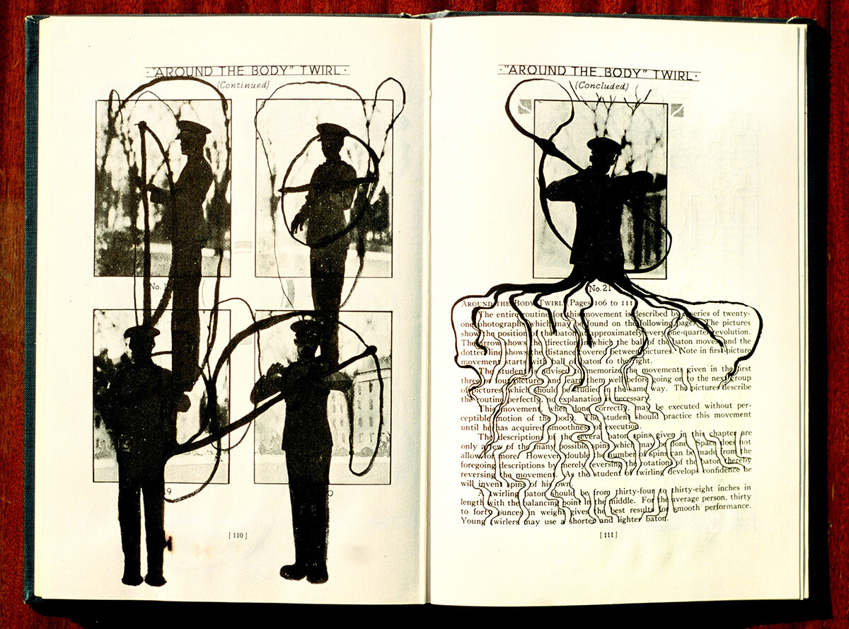 The Band on Parade, page 110+111 van 115 pages, 29 x 21 cm, ink on book, 2004
