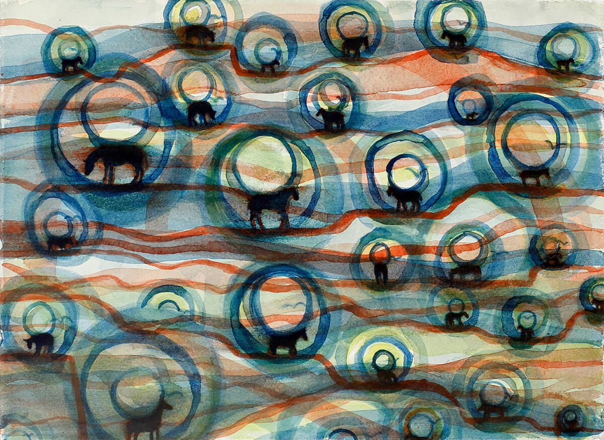 Untitled (animal bubbles), 2019, watercolor, 29 x 39 cm
