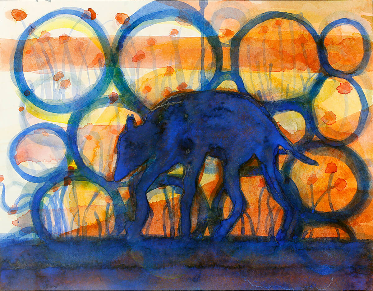 Untitled (blue dog), 2019, watercolour, 20 x 26 cm