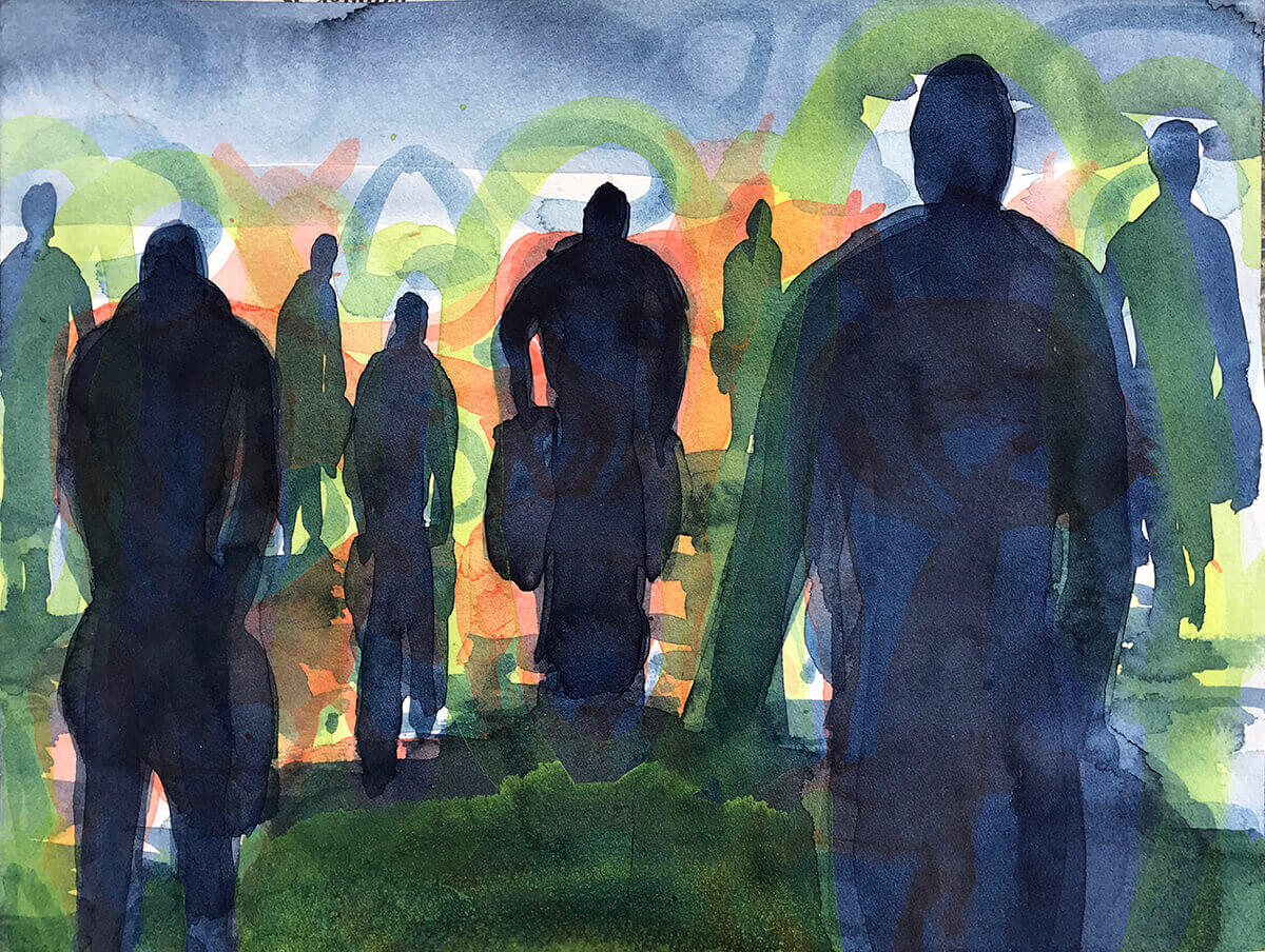 Untitled (travellers), 2020, watercolour, 23,5 x 31 cm
