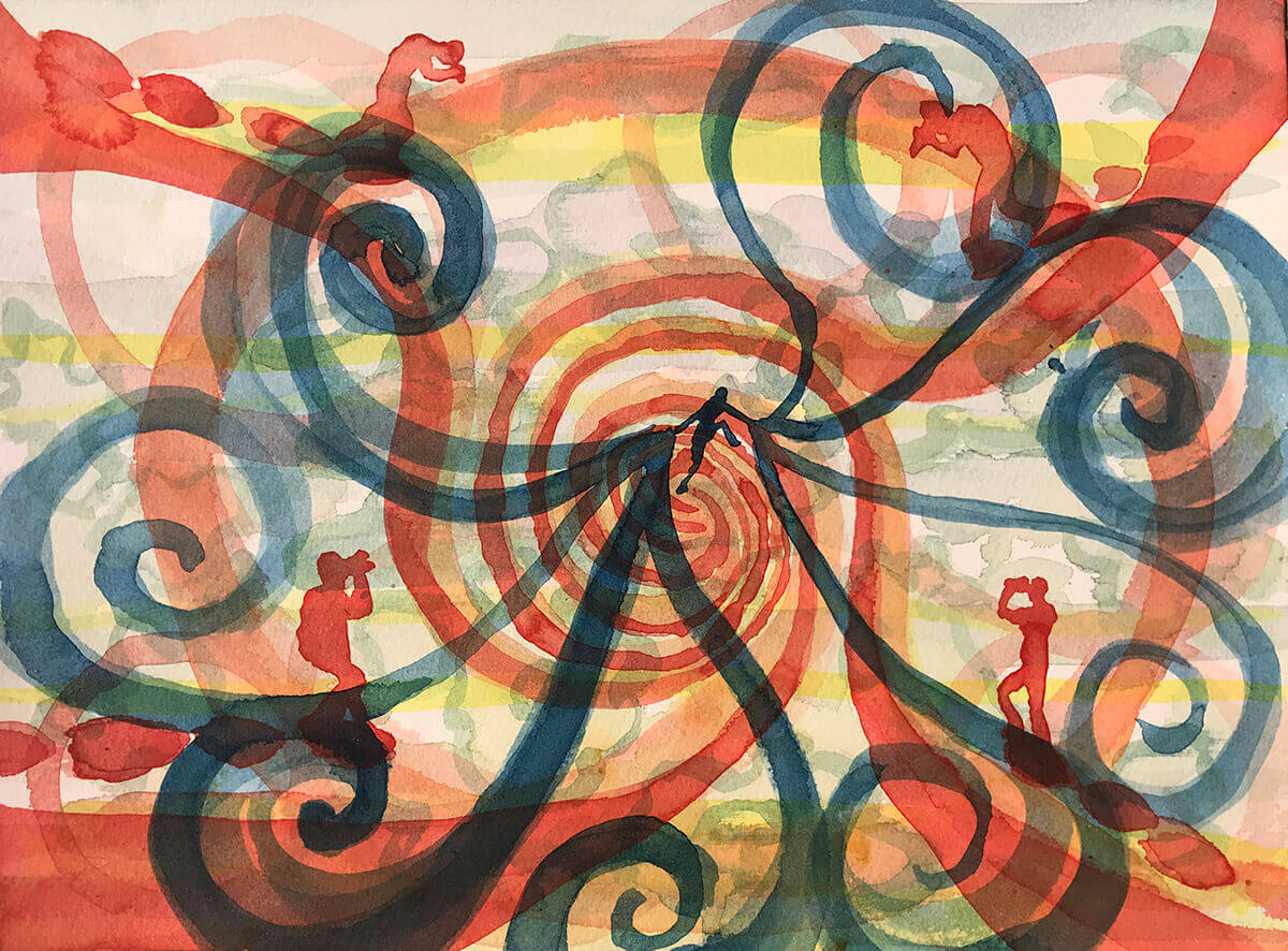 Untitled (spiral watchers), 2020, watercolour, 23,5 x 31 cm
