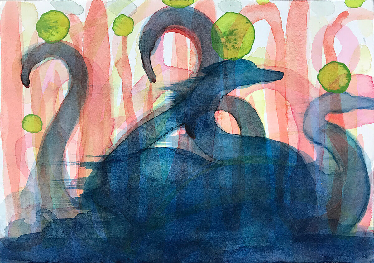 Untitled (swans), 2020, watercolour, 18 x 25,5 cm