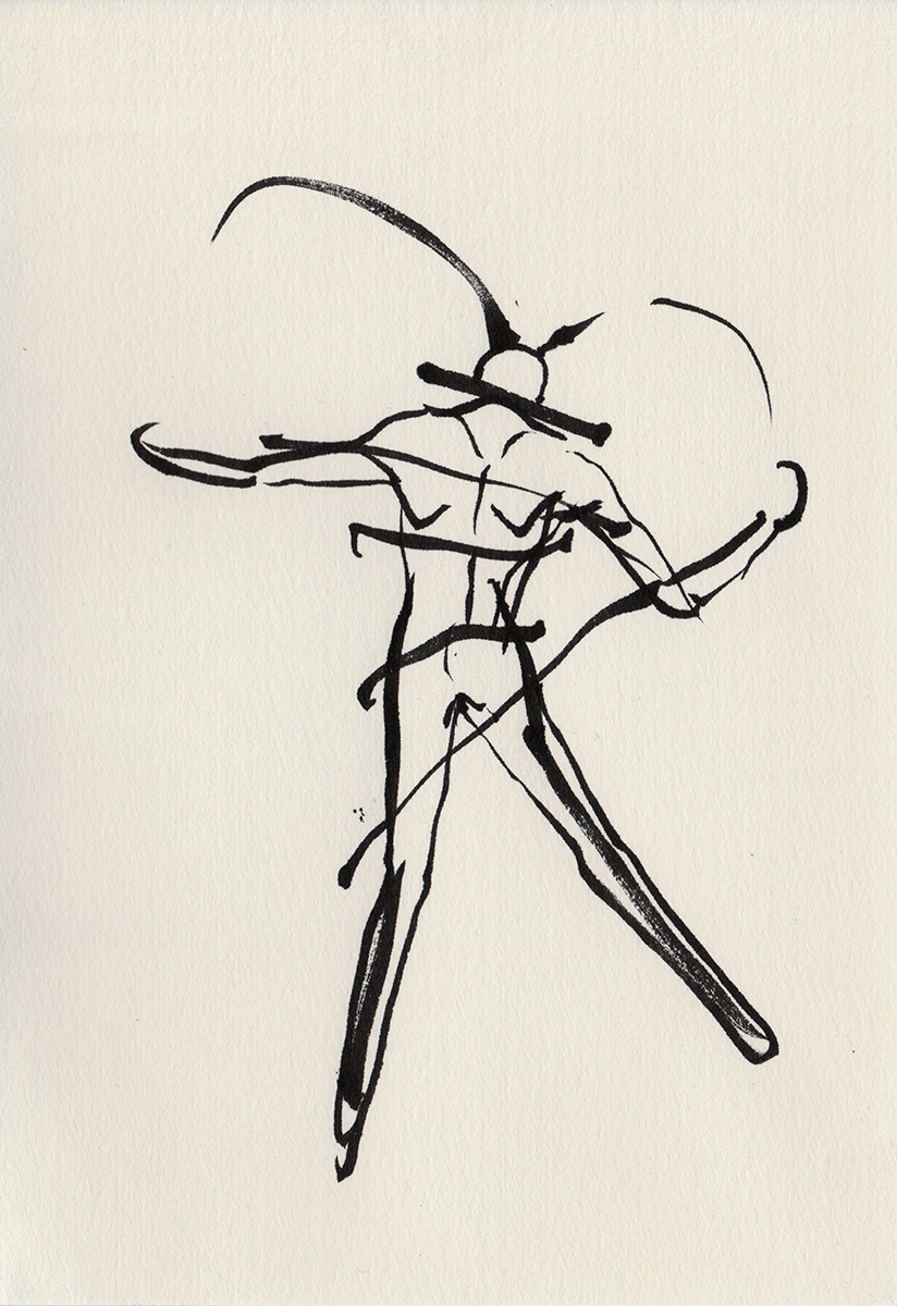 Untitled (dancer), 2018, ink on paper, 20 x 13,6 cm