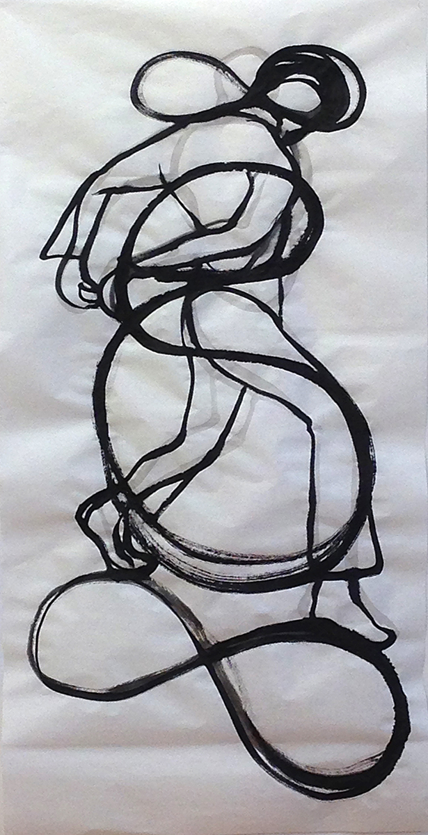 Untitled  (jump), 2019, ink on rice paper, 142 x 78 cm