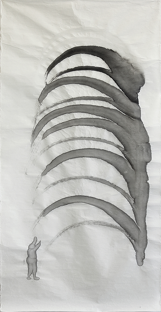 Untitled  (ribs), 2018, ink on rice paper, 142 x 78 cm