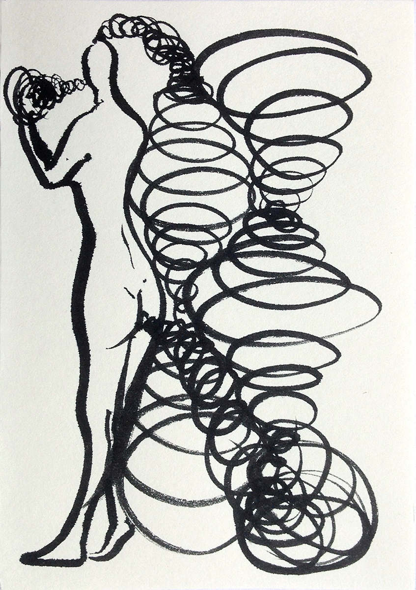 Untitled (vortex), 2019, ink on paper, 15 x 10 cm