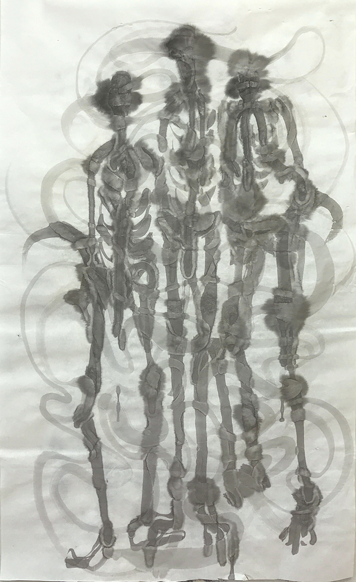 Untitled  (c-trio), 2021, ink on rice paper, 120 x 78 cm