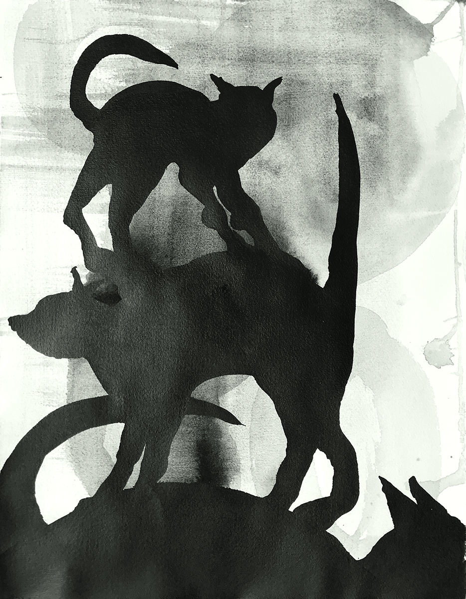 Untitled (cats), 2021, ink on paper, 33 x 25 cm