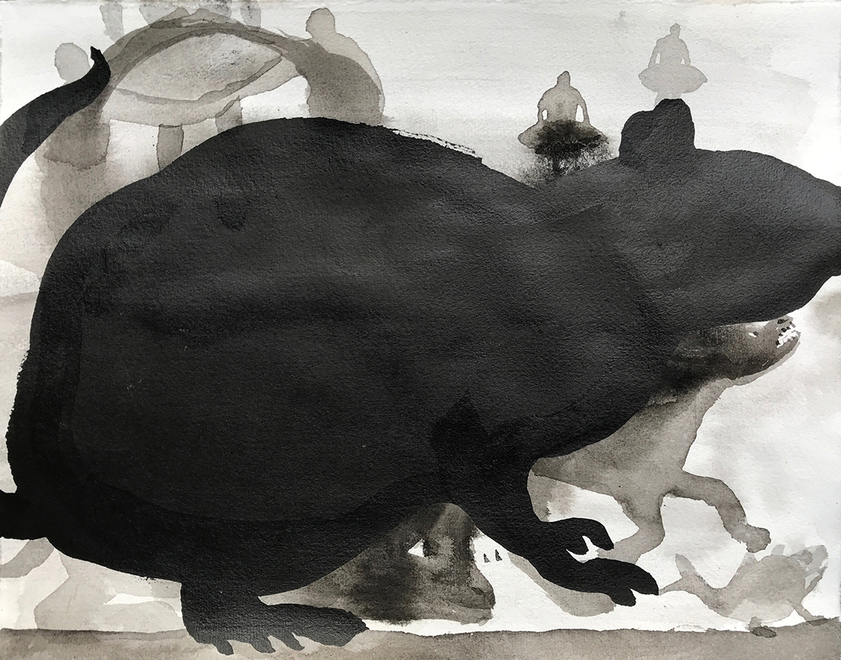 Untitled (rat), 2021, ink on paper, 25 x 33 cm
