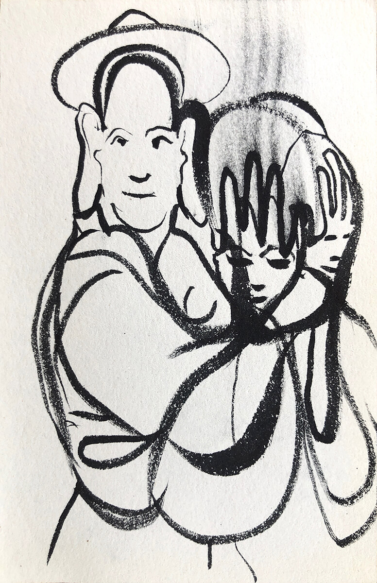 Untitled (hand head), 2023, Chinese ink on paper, 15 x 10 cm