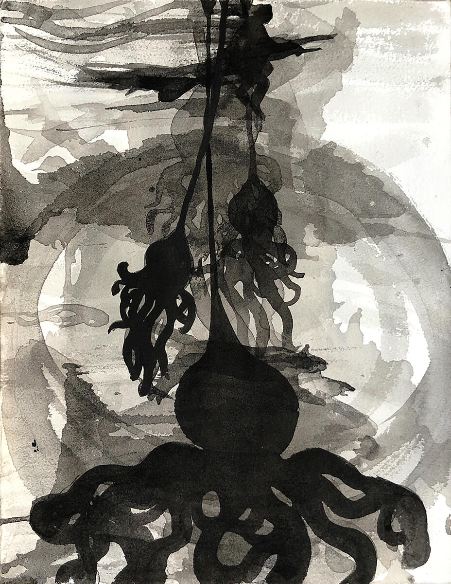 Untitled (octopuses), 2023, Chinese ink on paper, 25 x 32,5 cm